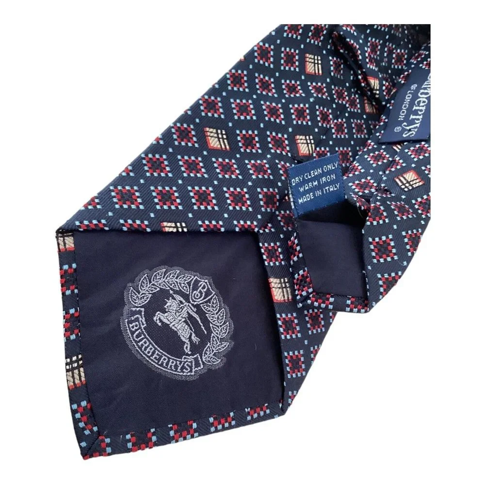 BURBERRYS OF LONDON Blue Geometric Silk Tie Made In Italy 58